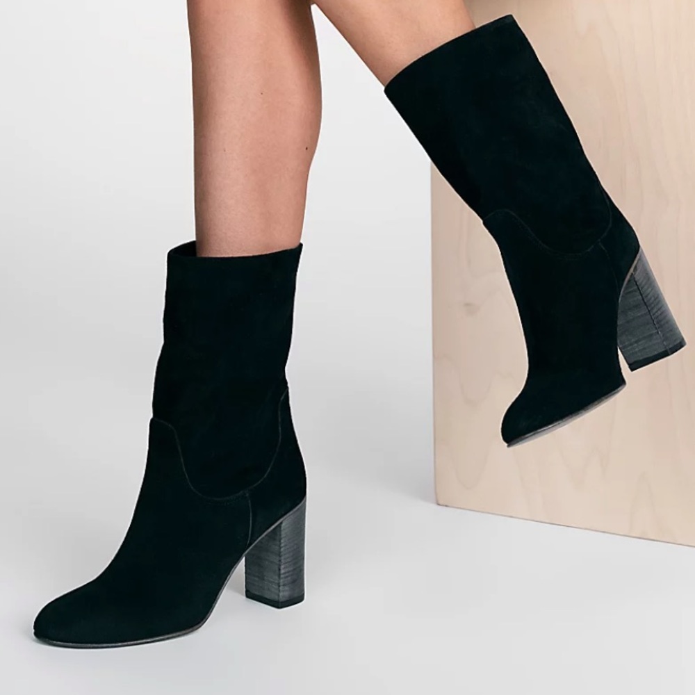 Free People black suede mid calf booties